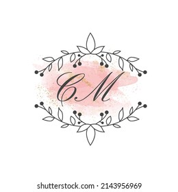 CM letters signature logo, Handwritten logo, CM, CM lettering, Letters CM, C and M logo with flower mandala, Brushstroke, wedding, fashion, floral and botanical