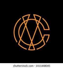 CM logo design - Initial letter gold color line art illustration