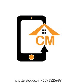CM logo design, CM simple and modern logo. CM luxurious alphabet mobile phone with home icon design
