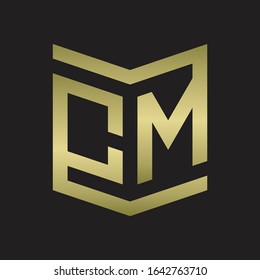 CM Logo Emblem Monogram With Shield Style Design Template Isolated On gold colors