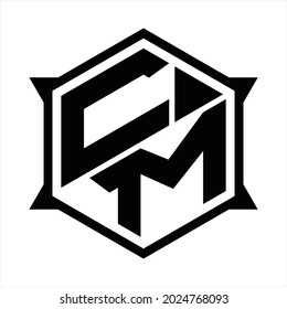 CM Logo monogram with hexagon and sharp shape design template