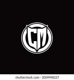 CM Logo monogram with shield and circluar shape design tamplate on black background