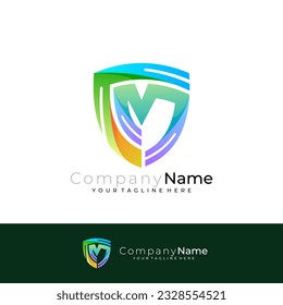 Logo de CM con diseño de escudo colorido, plantilla de diseño de estilo 3d