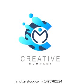 CM logo with water drop, m and c logo, mc icon