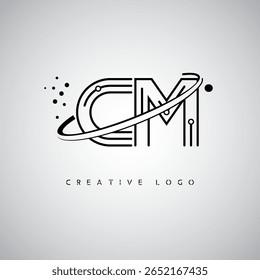 CM Orbit Monogram Logo – Futuristic Minimal Letter mark with Circular Line Art, Tech-Inspired Dots and Space Motion Concept for Modern Branding Identity