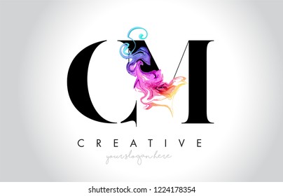 CM  Vibrant Creative Leter Logo Design with Colorful Smoke Ink Flowing Vector Illustration.