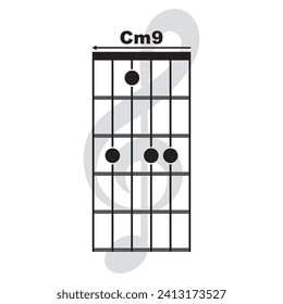 Cm9  guitar chord icon. Basic guitar chord vector illustration symbol design
