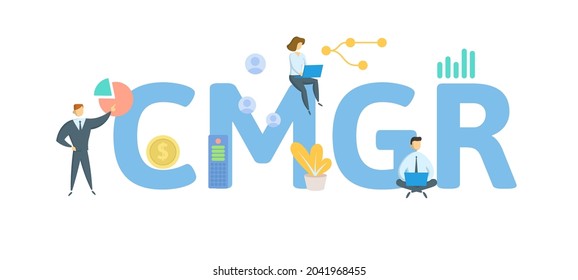 CMGR, Community Manager. Concept with keyword, people and icons. Flat vector illustration. Isolated on white.