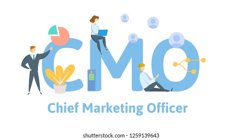 CMO, Chief Marketing Officer, acronym business concept background. Concept with keywords, letters, and icons. Colored flat vector illustration. Isolated on white background.