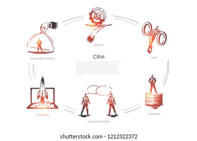 CMR, Sale, Data Base, Communication, Marketing, Customer Loyality Vector Set