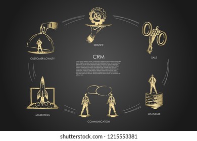 CMR, sale, data base, communication, marketing, customer loyality vector set