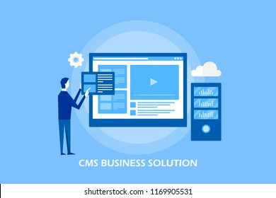 CMS business solution - Content management system vector concept isolated on blue background