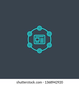 CMS concept blue line icon. Simple thin element on dark background. CMS concept outline symbol design. Can be used for web and mobile UI/UX
