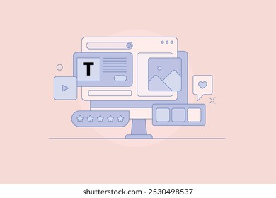 CMS concept, Content management system, Adding text, image and video through CMS, CMS driven website - vector illustration with icons