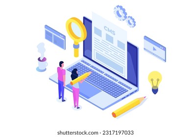 CMS, Content management concept. Isometric Vector illustration.
