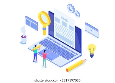CMS, Content management concept. Isometric Vector illustration.