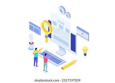 CMS, Content management concept. Isometric Vector illustration.