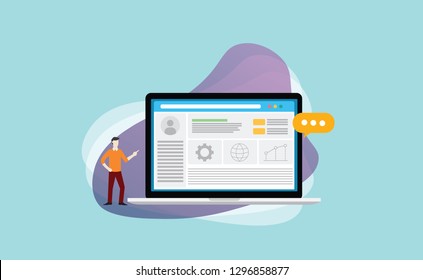 Cms Content Management System Admin Template To Manage Website Content And Data Media - Vector Illustration