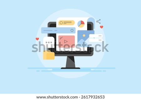 CMS, Content management system, Website using CMS software to edit, add and remove content and media, Website build with CMS - vector illustration background with icons