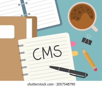 CMS (Content Management System) written in notebook - vector illustration