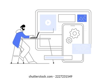 CMS development abstract concept vector illustration. CMS, program development service, online content management system, website interface design, UI element, site menu bar abstract metaphor.