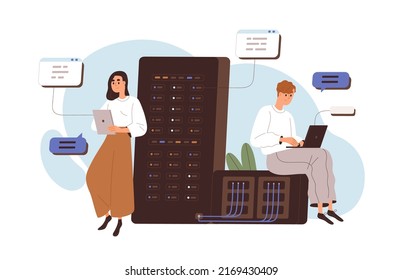 CMS development, abstract software architecture, information technology work concept. Administration, management of content system and data base. Flat vector illustration isolated on white background