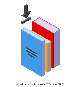 Icono de libros de desarrollo de Cms vector isométrico. Sistema de marketing. Datos del sitio web