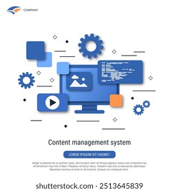 Desenvolvimento de CMS, codificação de programa, design de interface plana conceito de vetor ilustração