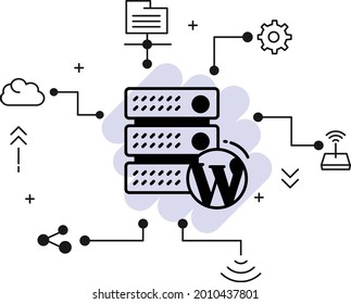 CMS Hosting Concept, WordPress Blog Optimized Server Vector Icon Design, Cloud Computing and Web hosting services Symbol, Content Management Server stock ilustración 