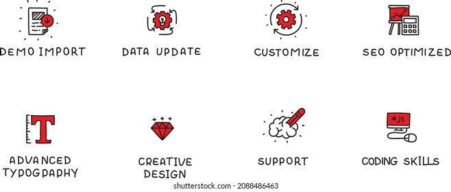 CMS icons set. Sketchy hand-drawn vector illustrations.