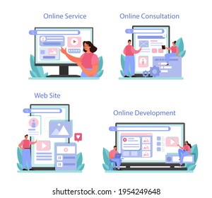 CMS introduction online service or platform set. Content management system.