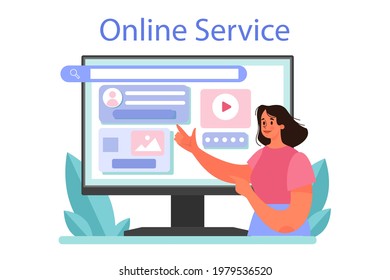 CMS introduction online service or platform. Content management system. Creation of digital content. Isolated flat illustration