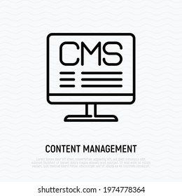 CMS on PC, content management. Thin line icon. Vector illutration.