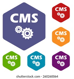 Cms rhombus icons set in different colors. Vector Illustration