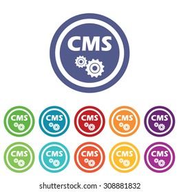 CMS settings signs set, on colored circles, isolated on white