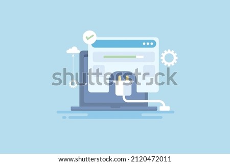 CMS website plugin, eCommerce website plugin, website development - flat design vector illustration with icon