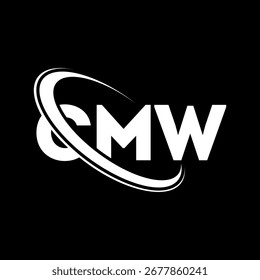 Logotipo del CMW. Carta de CMW. Diseño del logotipo de la carta de CMW. Logotipo de C MW con el círculo y el logotipo del monograma en mayúsculas. Tipografía CMW para tecnología, negocio y marca inmobiliaria.