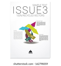 Cmyk A4 format paper background edition of an abstract geometric 3d composition of three arrows as a simple menu or infographics for a brochure, webdesign element, page layout or for universal use