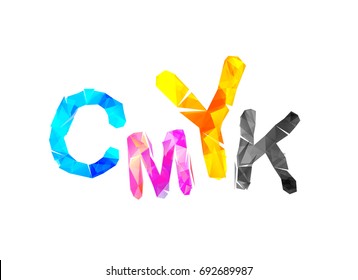 CMYK abbreviation. Vector triangular inscription on white background