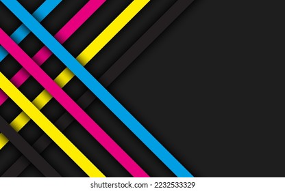 Cmyk abstract background with overlayed stripes. Modern cmyk print business design concept. Vector abstract illustration