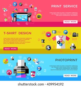 CMYK banner set with headlines print service t shirt design an photoprint vector illustration svg