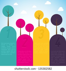 Cmyk banners with trees. Vector illustration.