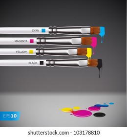 CMYK pinceles sobre fondo gris, Vector EPS 10 ilustración.