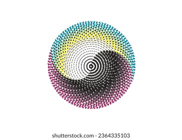 CMYK circle effect circle logo circles swirl background halftone circle radial gradient round,