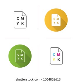 CMYK circle model icon. Cyan, magenta, yellow, key color scheme. Flat design, linear and color styles. Isolated vector illustrations