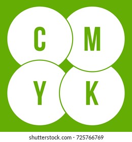CMYK circles icon white isolated on green background. Vector illustration