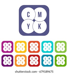 CMYK circles icons set vector illustration in flat style In colors red, blue, green and other