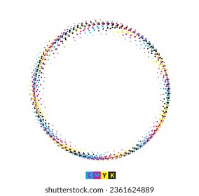 cmyk un patrón circular con puntos coloridos sobre él, círculo geométrico, vector giratorio de mosaico