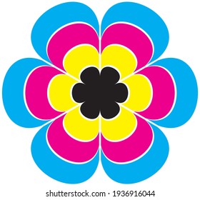 Flor de color CMYK CMJN. Ilustración impresa por vectores II.