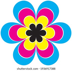 CMYK CMJN Colored flower. Vector printed illustration III.